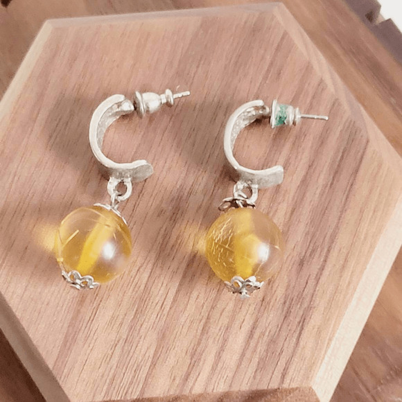 Silver Tone Gold Bead Huggie Post Back Fashion Costume Earrings - Picture 3 of 4